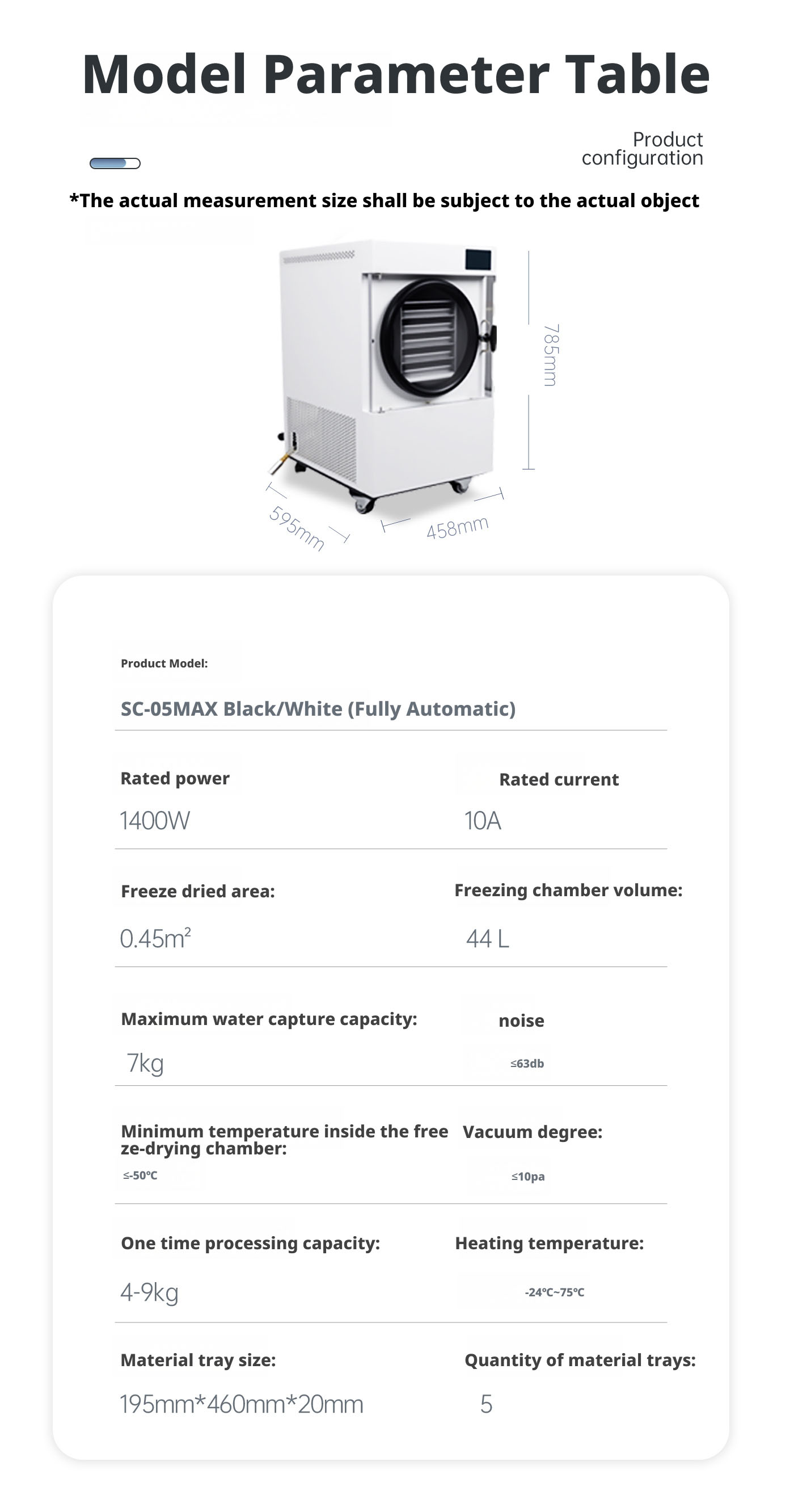 SC-05max Parameters of household food and medicinal material freeze dryer